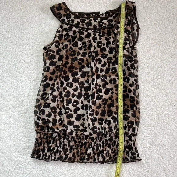 Leopard Print Ruffle Sheer Blouse Sleeveless High Neck Bow Animal Print — Size S - Picture 7 of 14